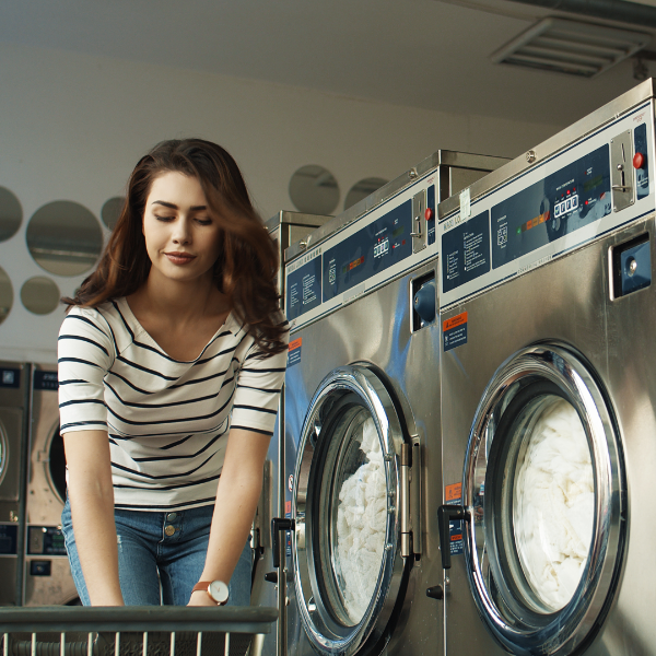 Self Service Laundry Woman 3 Washers 600X600